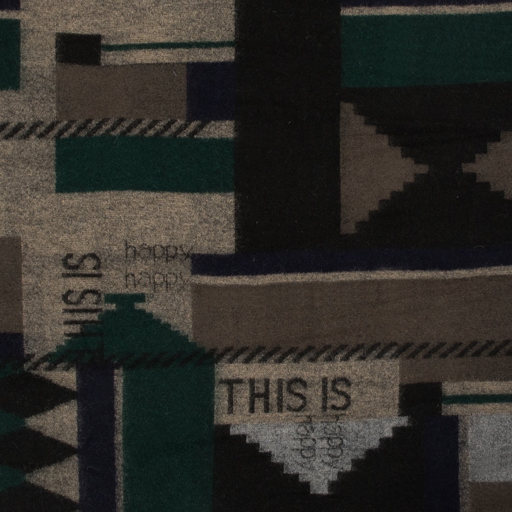 Beige, Navy and Green Geometric Wool Knit FABRIC ONE YARD mood fabrics
